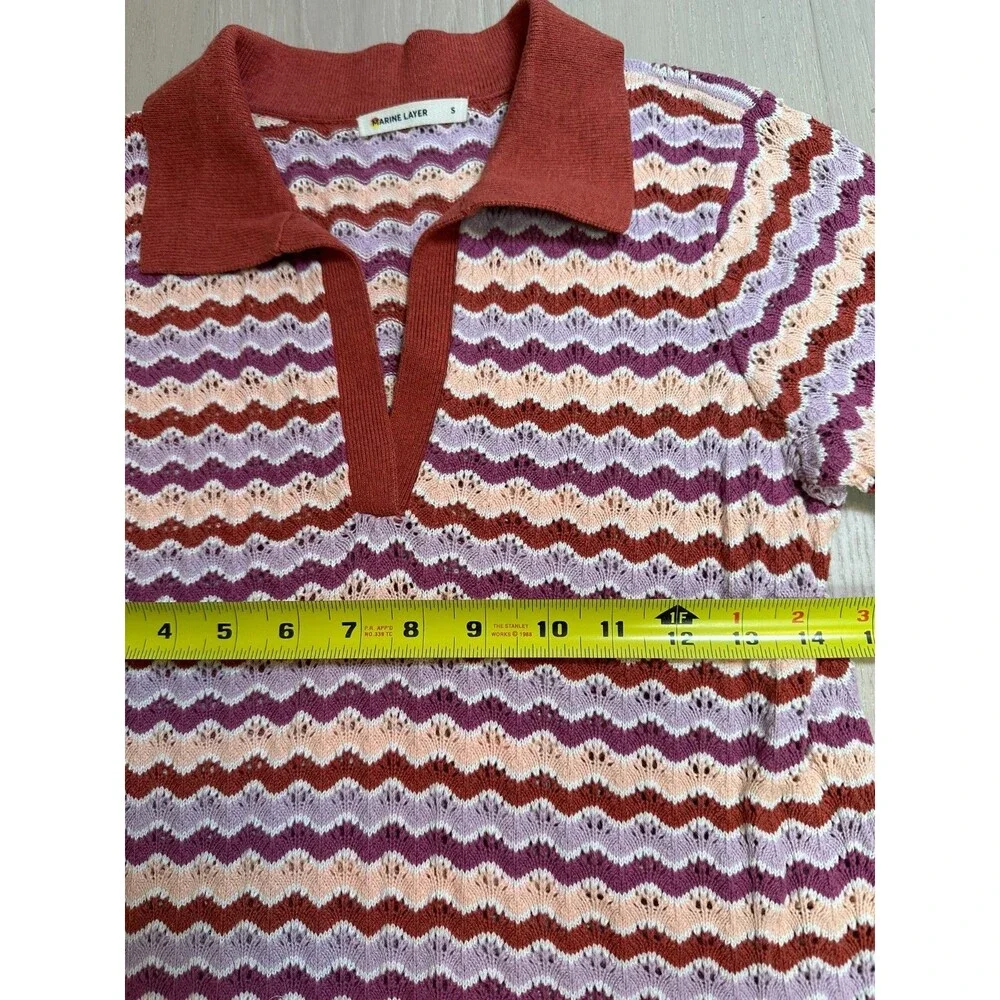 Marine Layer Knit Polo Striped Cotton Retro 70s Preppy Crochet Coastal Grandma S
